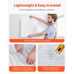 Kolmiulotteiset PVC-seinäpaneelit sisäkäyttöön 12 paneelia mattavalkoinen 500x500 mm