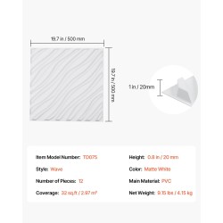 Kolmiulotteiset PVC-seinäpaneelit sisäkäyttöön 12 paneelia mattavalkoinen 500x500 mm