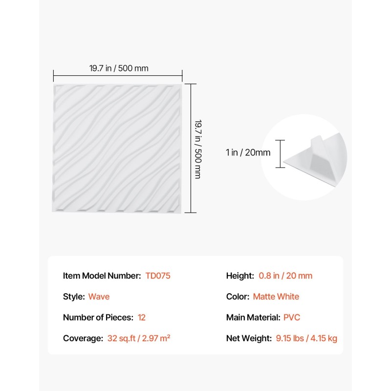 Kolmiulotteiset PVC-seinäpaneelit sisäkäyttöön 12 paneelia mattavalkoinen 500x500 mm