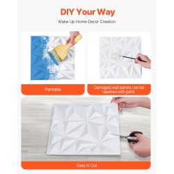 Seinäpaneelit PVC 33 paneelia timanttikuvio mattavalkoinen 2,97 m² 300x300 mm