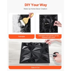 3D-seinäpaneelit PVC mattamusta timanttikuvio 33 kpl 2,97 m² sisätiloihin