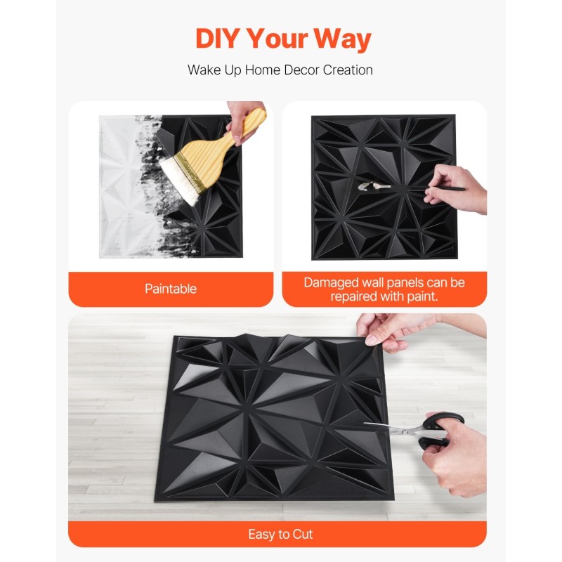 3D-seinäpaneelit PVC mattamusta timanttikuvio 33 kpl 2,97 m² sisätiloihin
