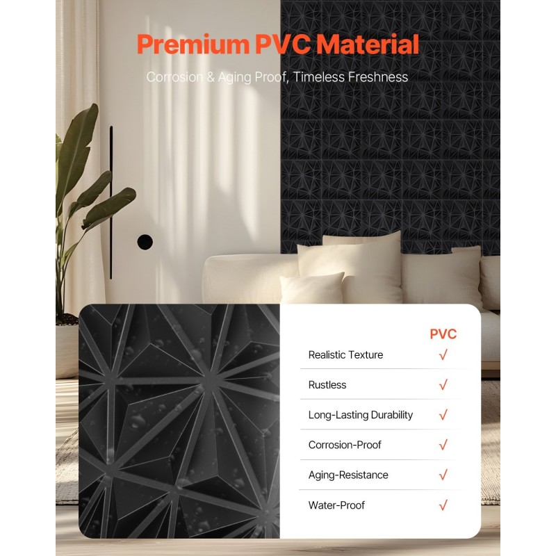 3D-seinäpaneelit PVC mattamusta timanttikuvio 33 kpl 2,97 m² sisätiloihin