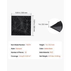 3D-seinäpaneelit PVC mattamusta timanttikuvio 33 kpl 2,97 m² sisätiloihin