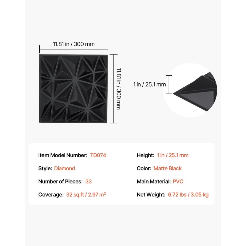 3D-seinäpaneelit PVC mattamusta timanttikuvio 33 kpl 2,97 m² sisätiloihin