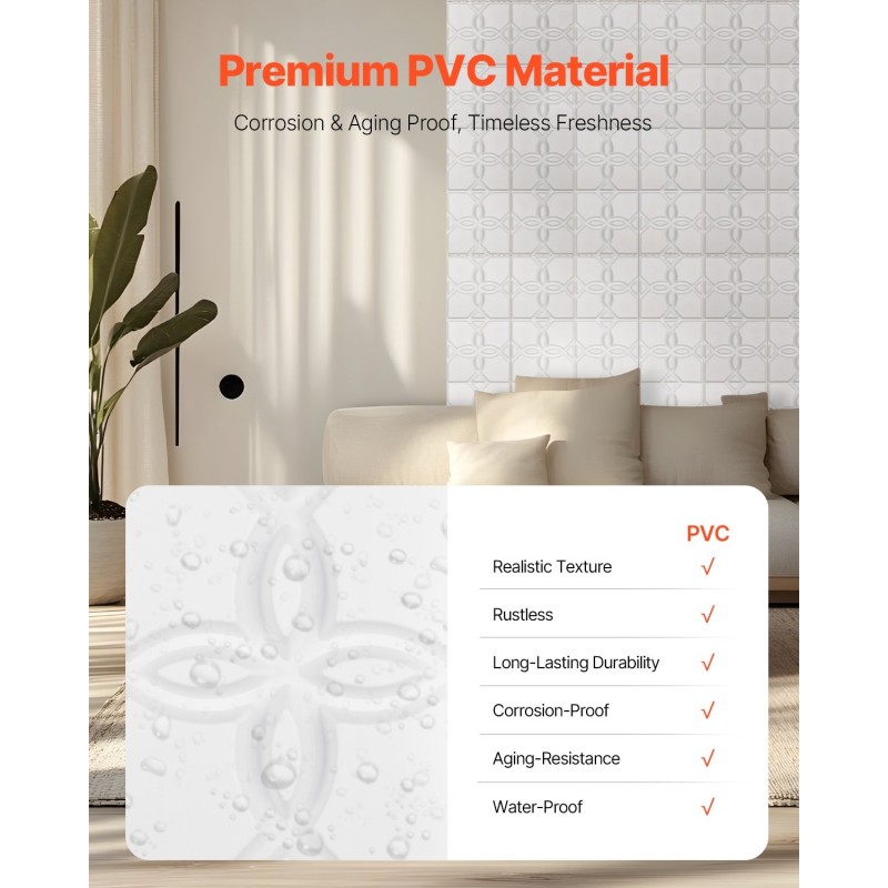 Kolmiulotteiset PVC-muoviset seinäpaneelit 33 kpl 300 x 300 mm mattavalkoinen kukkakuvio