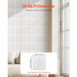 Kolmiulotteiset PVC-muoviset seinäpaneelit 33 kpl 300 x 300 mm mattavalkoinen kukkakuvio