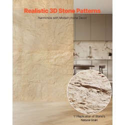Seinäpaneelit 3D-teksturoitu PU-materiaali 4 kpl 1200x600x30 mm 2,97 m² kivikeltainen