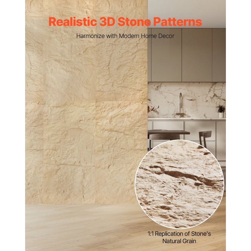 Seinäpaneelit 3D-teksturoitu PU-materiaali 4 kpl 1200x600x30 mm 2,97 m² kivikeltainen