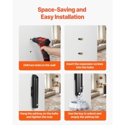 Seinään kiinnitettävä tumpinkeräin ruostumatonta terästä ja alumiinia musta ulkokäyttöön lukolla