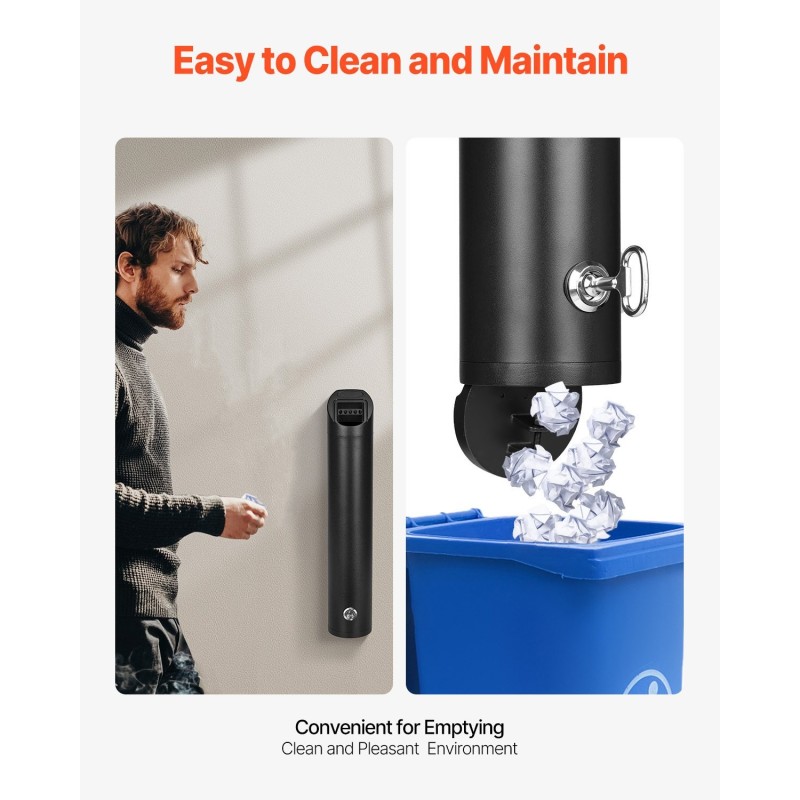 Seinään kiinnitettävä tumpinkeräin ruostumatonta terästä ja alumiinia musta ulkokäyttöön lukolla