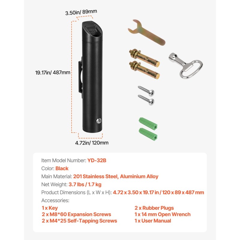 Seinään kiinnitettävä tumpinkeräin ruostumatonta terästä ja alumiinia musta ulkokäyttöön lukolla