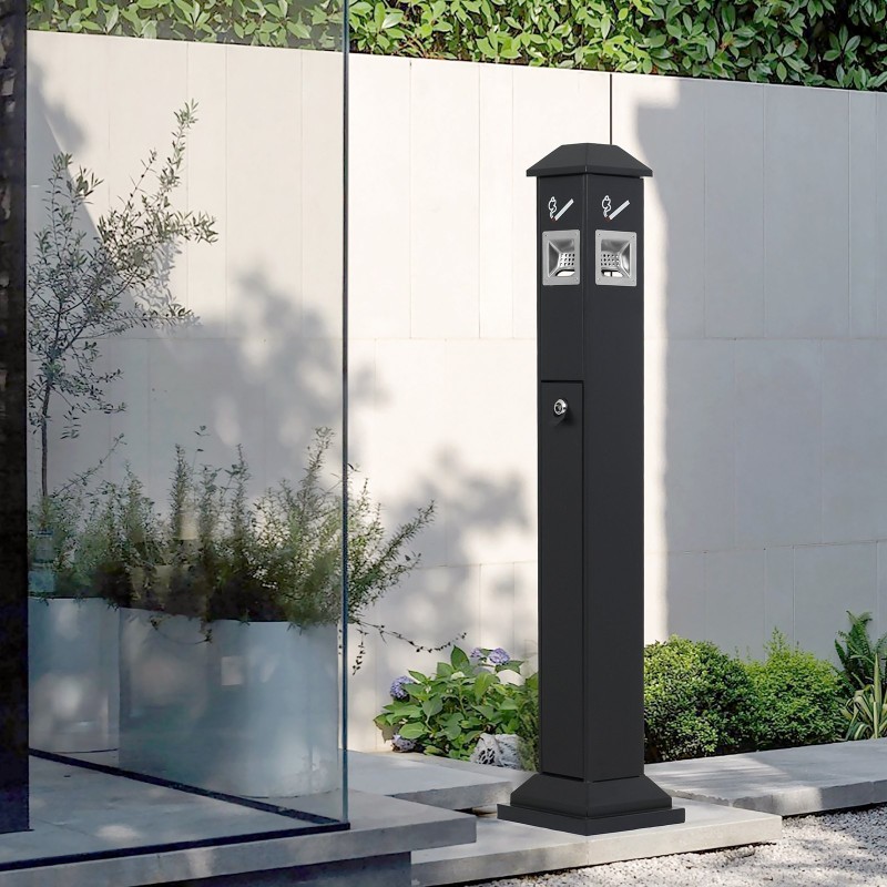 Tupakantumien keräysastia sinkitty teräs vapaasti seisova nelisivuinen 210x210x1080 mm musta