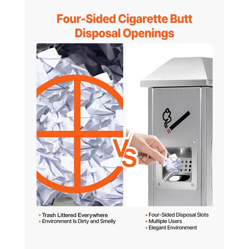 Tupakantumrasia 201-ruostumatonta terästä neliömalli ulkokäyttöön 210x210x1080 mm