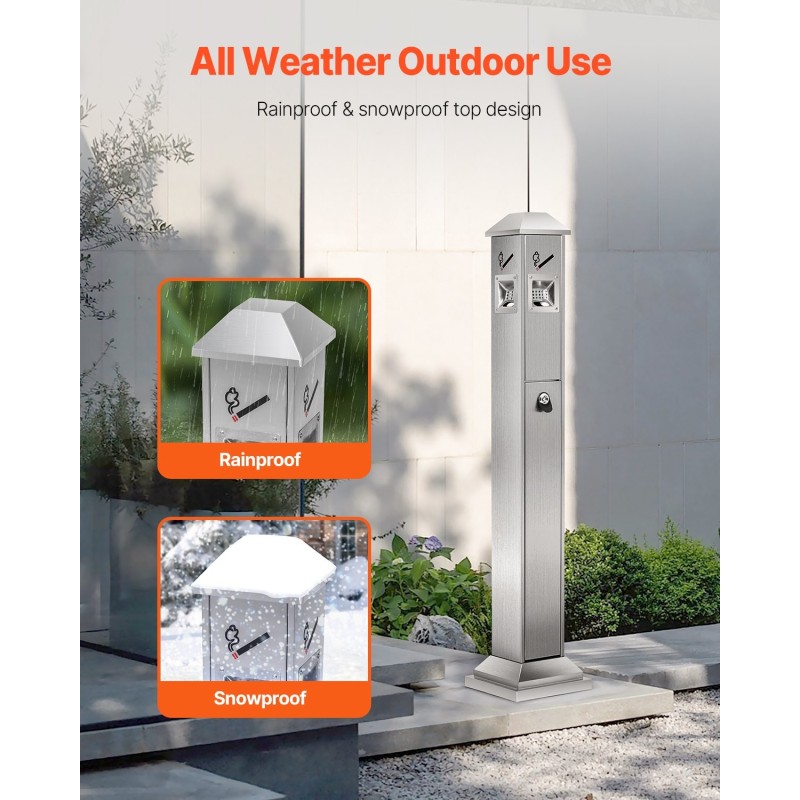 Tupakantumrasia 201-ruostumatonta terästä neliömalli ulkokäyttöön 210x210x1080 mm
