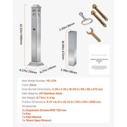 Tupakantumrasia 201-ruostumatonta terästä neliömalli ulkokäyttöön 210x210x1080 mm