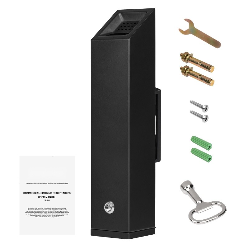 Seinäasennettava tupakantumien keräysastia ruostumaton teräs ja alumiiniseos lukittava musta