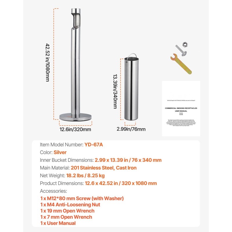 Keräysastia tupakan tumppeille 201-ruostumaton teräs valurautapohjalla ulkokäyttö