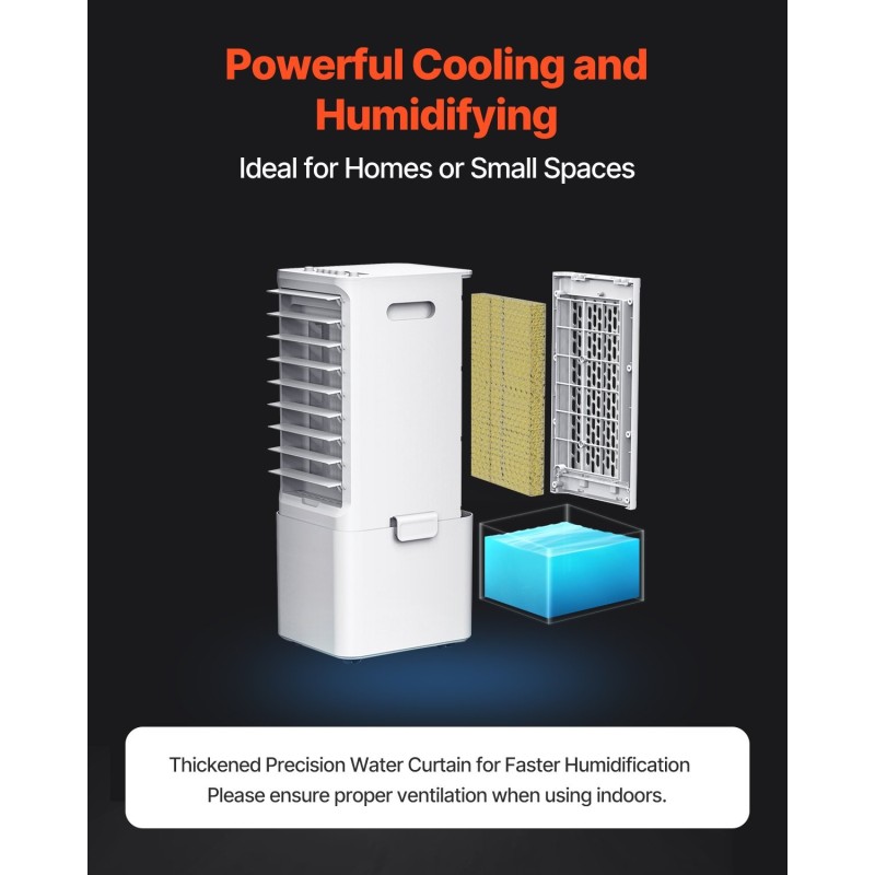 Haihdutusilmanjäähdytin 9L vesisäiliöllä ilmavirta 550 CFM kannettava 3 nopeutta 12 tunnin ajastin