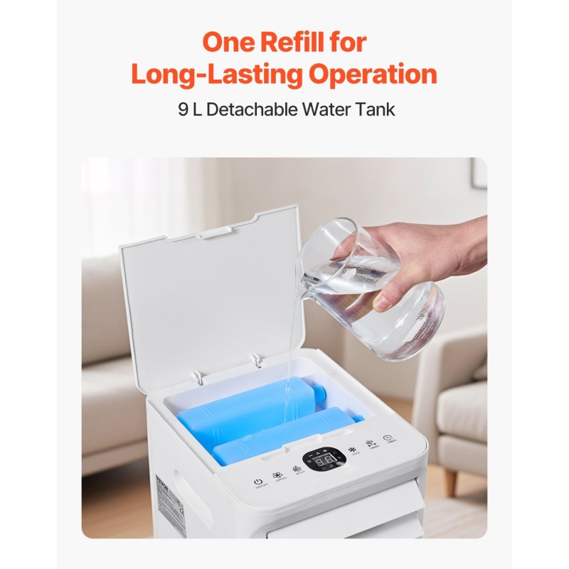 Haihdutusilmanjäähdytin 9L vesisäiliöllä ilmavirta 550 CFM kannettava 3 nopeutta 12 tunnin ajastin