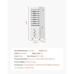 Haihdutusilmanjäähdytin 9L vesisäiliöllä ilmavirta 550 CFM kannettava 3 nopeutta 12 tunnin ajastin