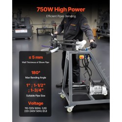 Sähköinen putkentaivutin 3/4–2 tuuman putkille 180 asteen taivutuksella 6L hydraulisylinterillä pyörillä