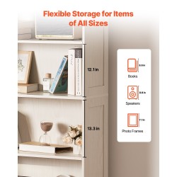 Leveä 5-tasoinen kirjahylly valkoinen E1-lastulevy kaatumisen estovarusteilla