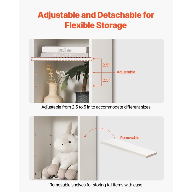 Kirjahylly kapea 8-tasoinen valkoinen E1-lastulevy 33x30x180 cm korkeussäädettävät hyllyt