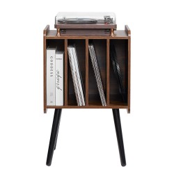 Pöytätaso levysoittimelle 4 lokeroa jopa 100 vinyylille säädettävät jalat lämmin ruskea