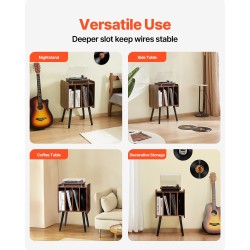 Pöytätaso levysoittimelle 4 lokeroa jopa 100 vinyylille säädettävät jalat lämmin ruskea