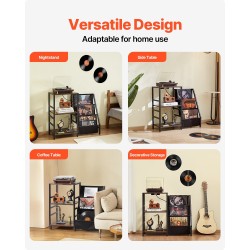 Kolmitasoinen levysoitinteline vesitiivis runko Oxford-kangaslokeroilla 200 vinyylilevyä