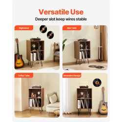 Levysoitinteline kolmitasoinen vinyylisäilytys ruskea metallijaloilla vesitiiviillä pinnoitteella