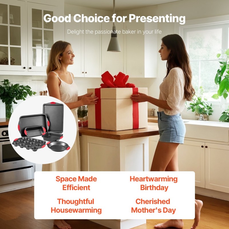 Leivontavuokasetti 6-osainen hiiliteräksinen musta tarttumaton pinnoite