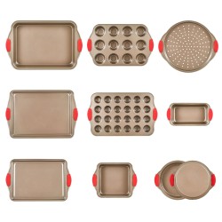 Leivontavuokasetti 10 osainen hiiliteräksinen tarttumaton teflonpinnoite kulta