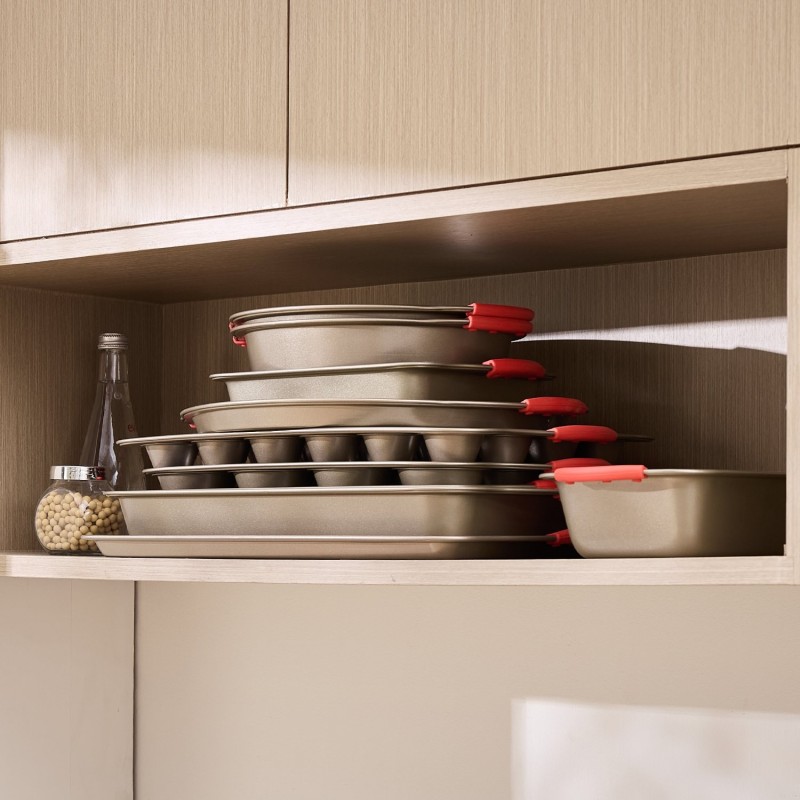 Leivontavuokasetti 10-osainen hiiliteräksinen tarttumaton teflonpinnoite kulta