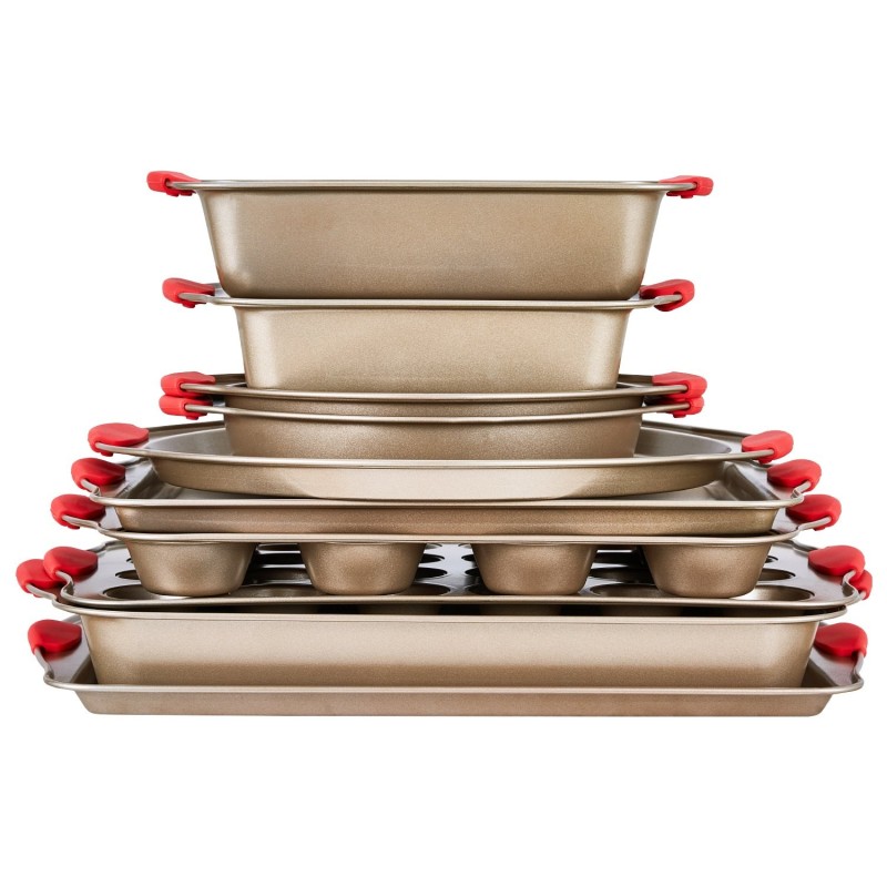 Leivontavuokasetti 10-osainen hiiliteräksinen tarttumaton teflonpinnoite kulta