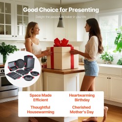 Uunivuokasetti 10-osainen hiiliteräksinen tarttumattomalla Teflon-pinnoitteella 7 suorakulmaista ja 3 pyöreää vuokaa