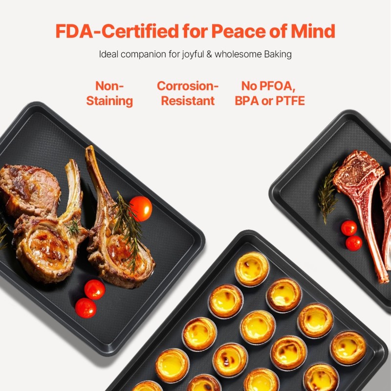 Leivontasetti 3-osainen hiiliteräksinen tarttumaton silikonikahvoilla erikokoisilla uunivuokilla