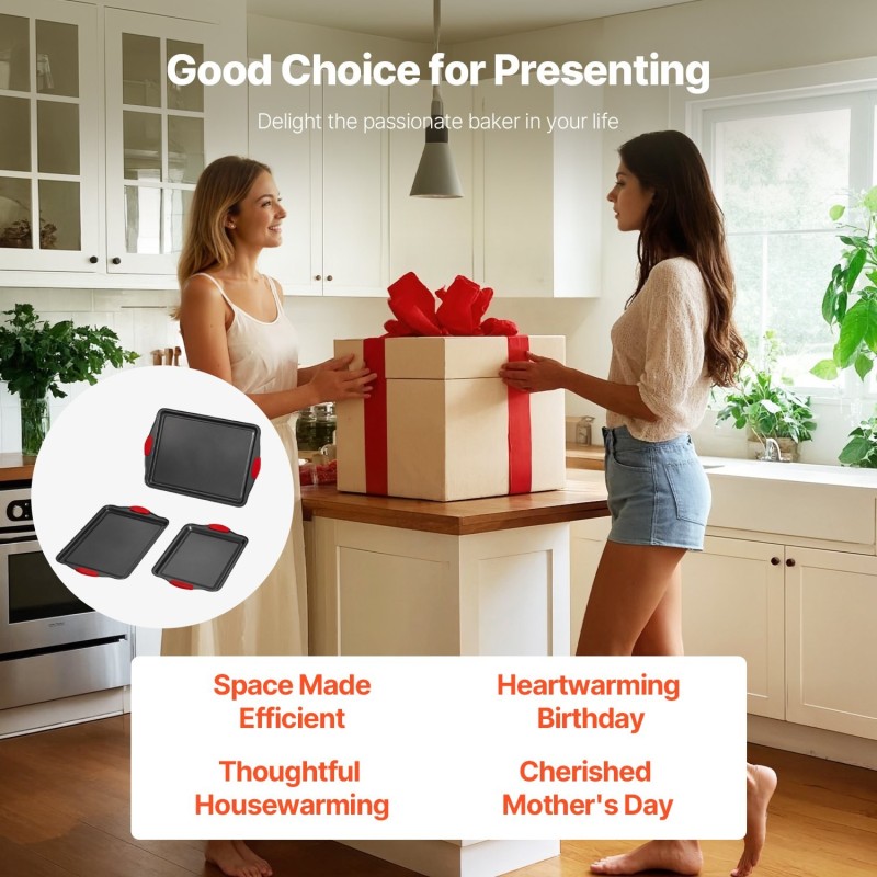 Uunipeltisetti 3-osainen hiiliteräksinen tarttumattomalla pinnoitteella silikonikahvoilla