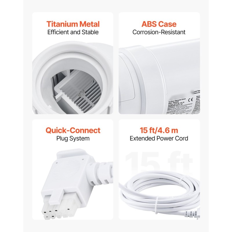 Uppoasennettava suolavesikloorain ABS-kuori titaanielektrodeilla 40 000 gallonaan