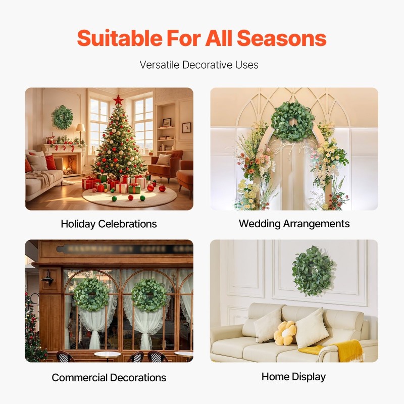 Koristekranssi silkkikankaasta ja pajupohjasta 66 cm vihreä eukalyptuslehdillä