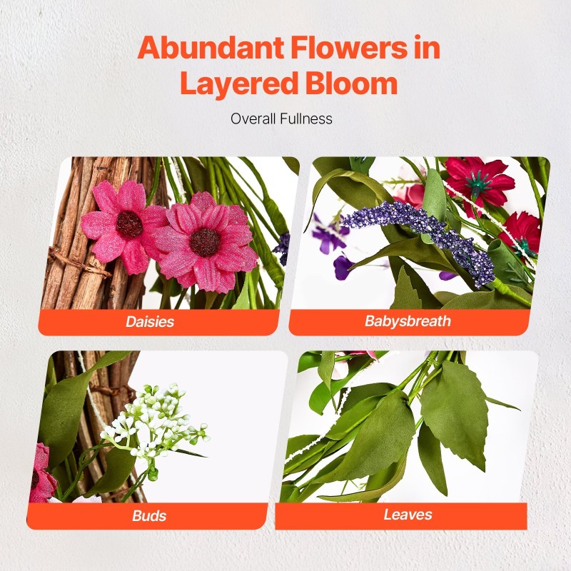 Koristekranssi silkkikukilla ja pajupohjalla 55,9 cm vaaleanpunainen ja vihreä