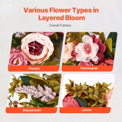 Keinotekoinen koristekranssi silkkikukilla ja pajupohjalla noin 48 senttimetriä vaaleanpunainen