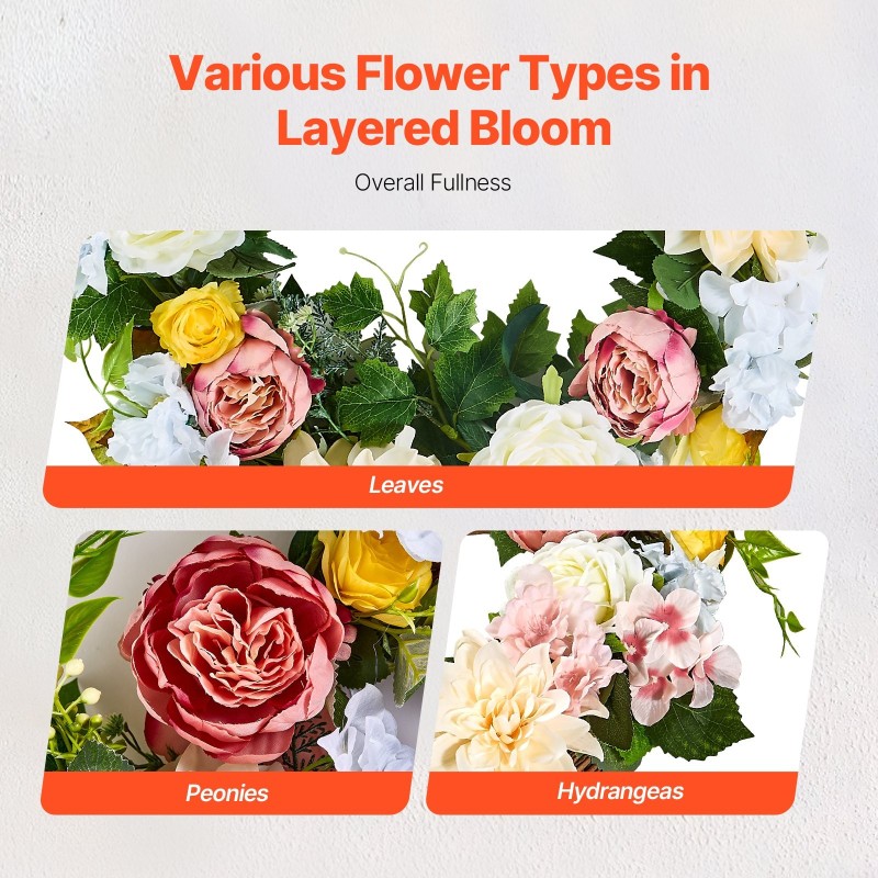 Tekokukkaseppele silkkikangas, pajupohja, noin 61 cm, sisä- ja ulkokäyttöön