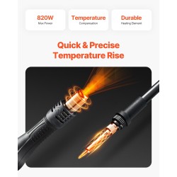 Kaksitoiminen kuumailma ja juotosasema metallirunkoinen kahdeksansataakaksikymmentä wattia elektroniikkakorjaukseen sisältää