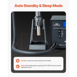 Kuumailmakorjausasema metallirunkoinen 1000 W 100–480 °C 3 esiasetusta säädettävä ilmavirta