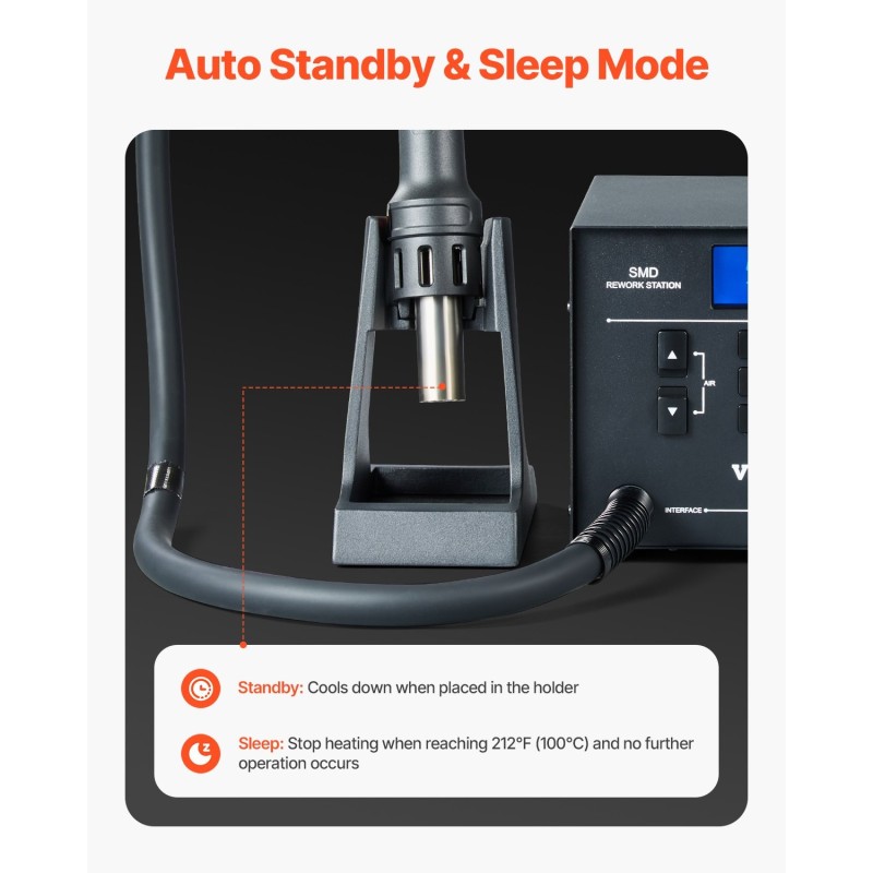 Kuumailmakorjausasema metallirunkoinen 1000 W 100–480 °C 3 esiasetusta säädettävä ilmavirta