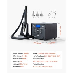 Kuumailmakorjausasema metallirunkoinen 1000 W 100–480 °C 3 esiasetusta säädettävä ilmavirta