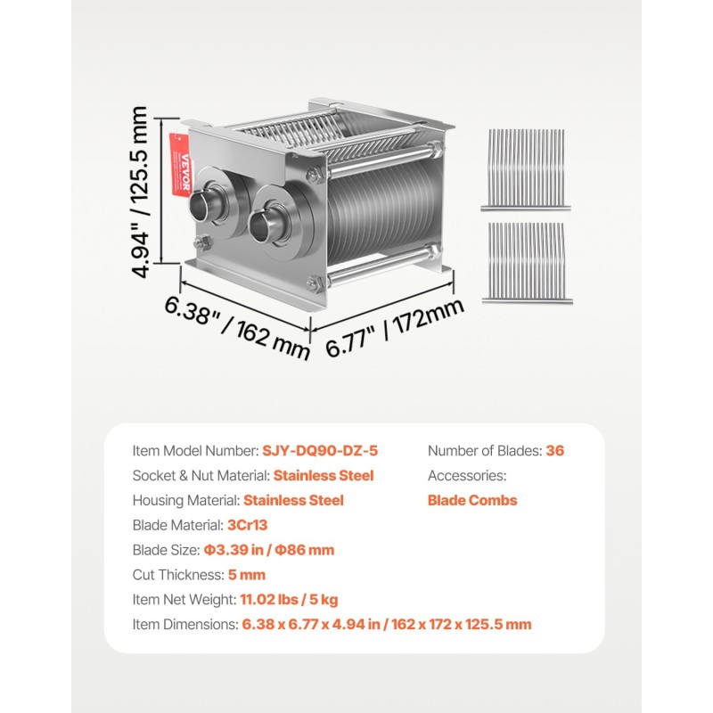 Lihaleikkurin teräsarja kolmekymmentäkuusi terää ruostumatonta terästä viisi millimetriä ammattikeittiöön
