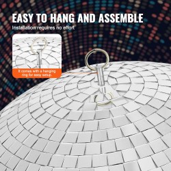 Diskopallo halkaisija 495 mm lasipeileillä hopea kiinteällä hiiliteräksisellä ripustuslenkillä